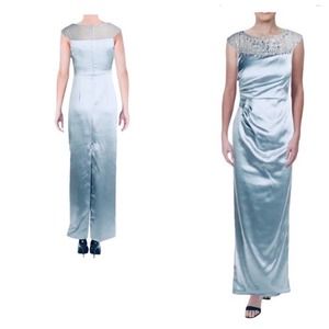 Adrianna Papell Satin Rhinestone Pleated Mother of Bride Groom Formal Maxi Dress